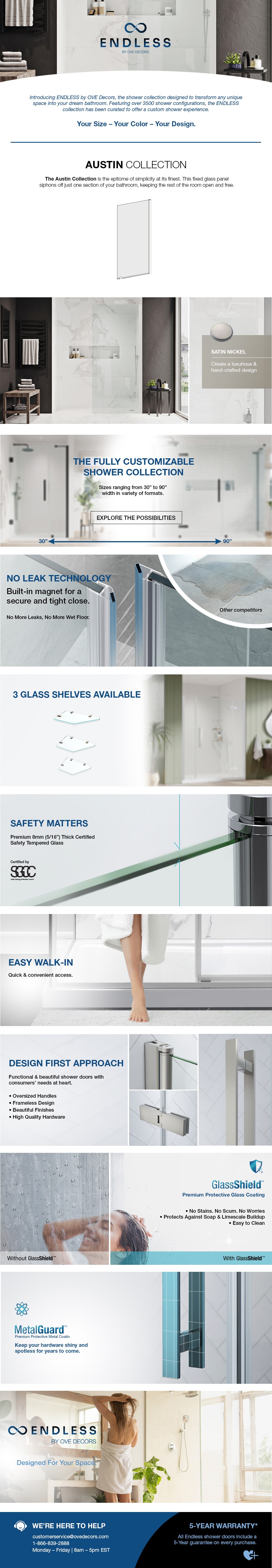 OVE Decors Austin 347/16 in. W x 72 in. H Rectangular Fixed Shower